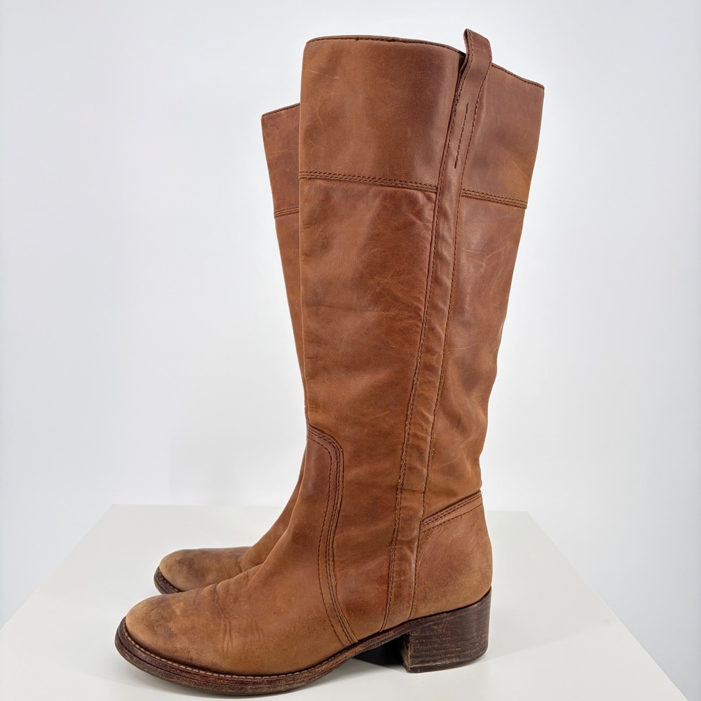 Lucky Brand Leather Riding Boots Distressed Brown Western Cowgirl Soft 9.5B